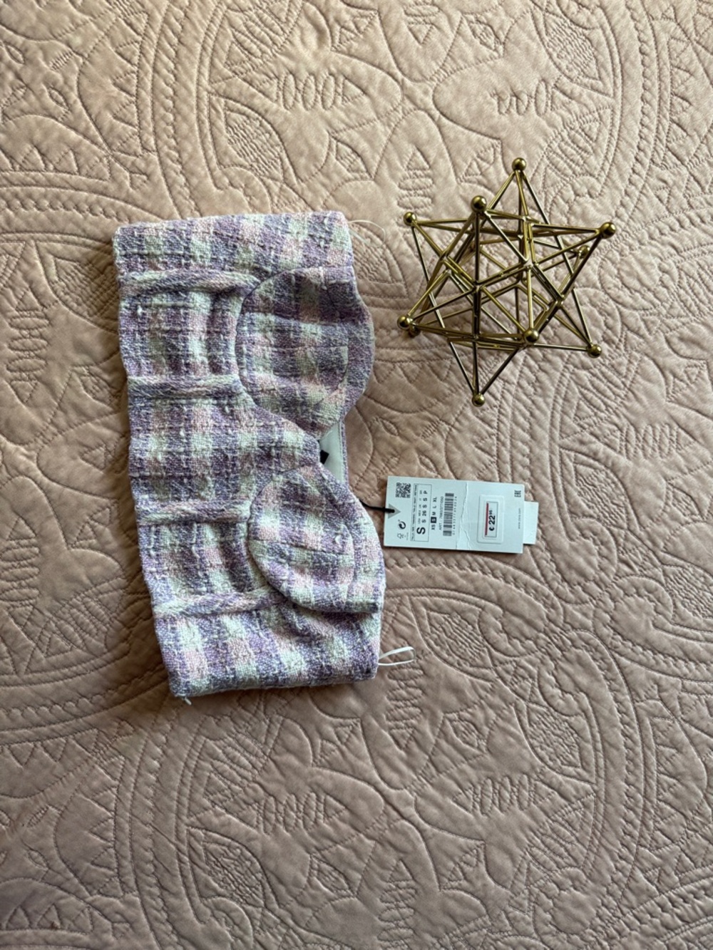 Zara Pink and White Plaid Tweed Bubble Shorts